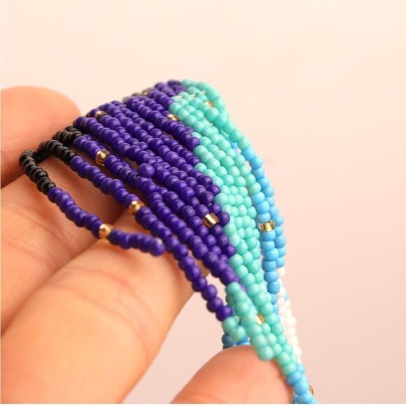 Moon Boho Seed Bead Tassel Dangling Statement French Wire Hook Earrings - Picture 5 of 9